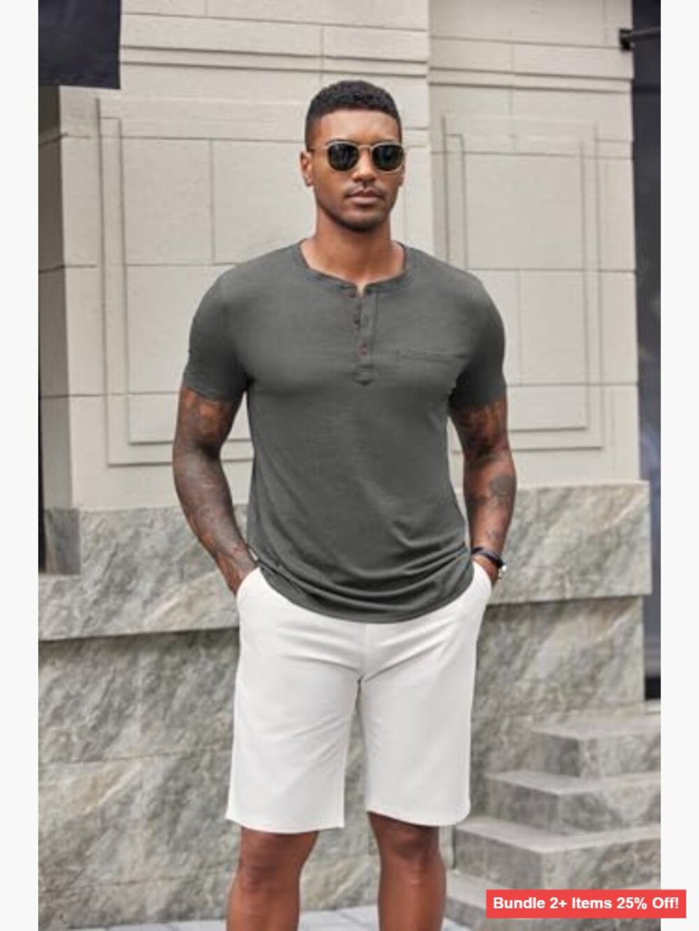 Men's Henley Short Sleeve T-Shirt with Pocket, Regular Fit, Soft Fabric - Picture 3 of 7